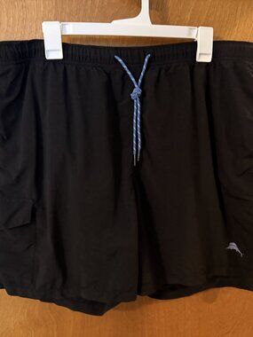 Tommy Bahama Relax Swim Trunks Black Mens X-Large Logo Marlin Lined Cargo Pocket